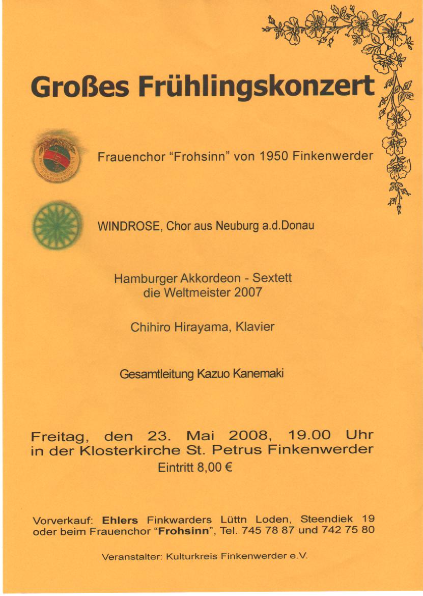 Konzertplakat: Frohsinn und Windrose singen in Finkenwerder